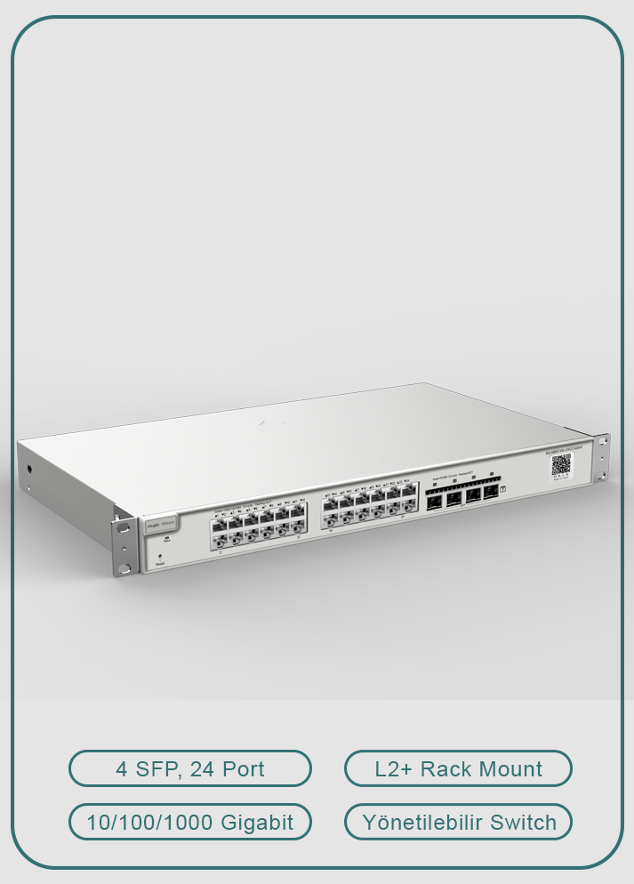 Reyee RG-NBS5200-24GT4XS 24 Portlu, 10/100/1000 Gigabit, L2+ Yönetilebilir Switch, 4*10G SFP